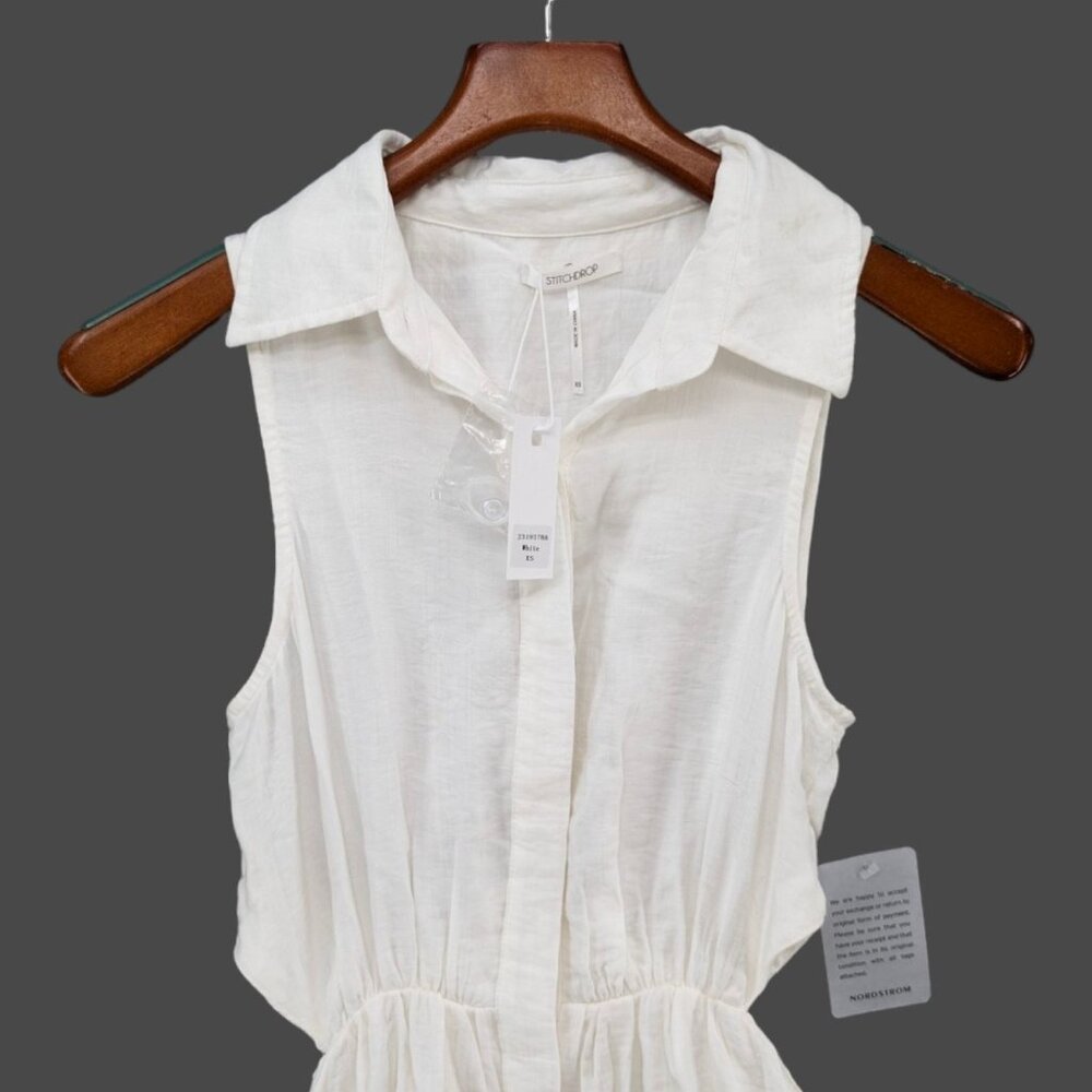 Stitchdrop Midi Dress Solid White Sleeveless Butt… - image 3